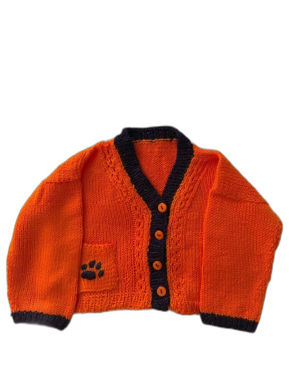 Hand Knit Clemson Tigers Baby Cardigan Orange Purple Paw Handmade 12-18M